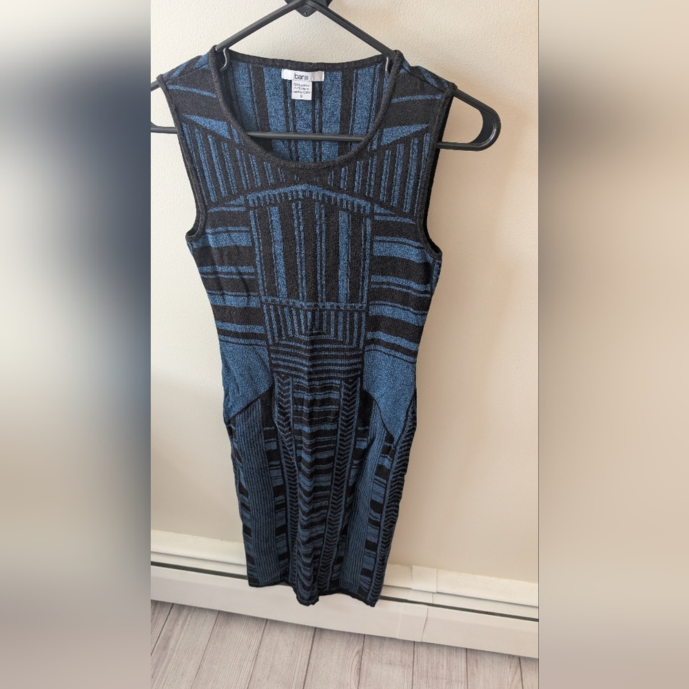 Bar lll Intarsia Knit Body Con Blue And Black Dress. Size Small
